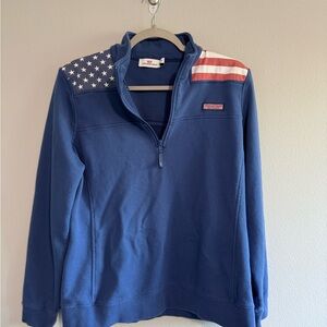 Women’s Vineyard Vines Blue Zip Up Sweater with American Flag Accents